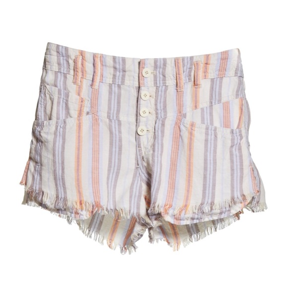 Free People Morning Rain Striped Linen Shorts in Nude - Picture 5 of 7